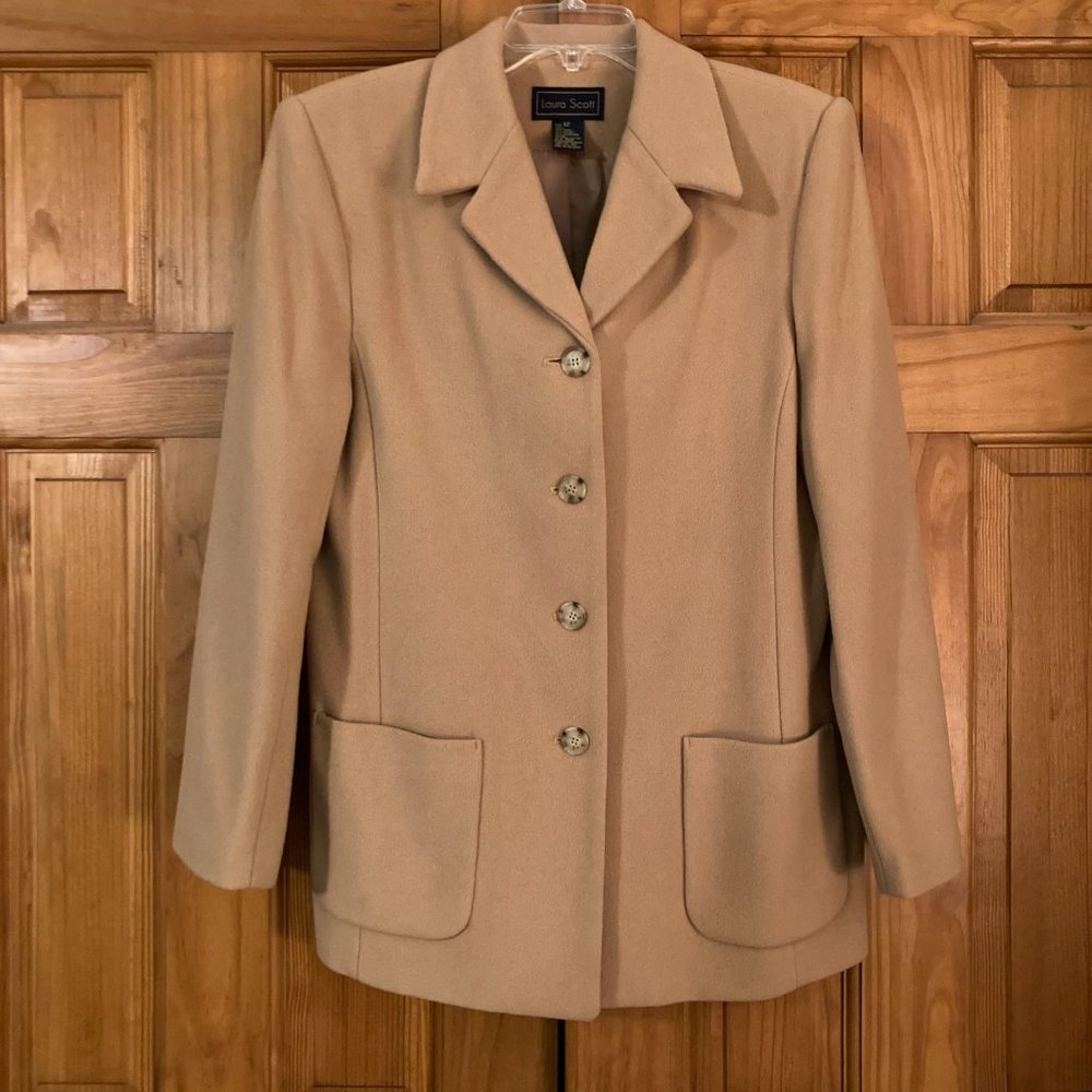 NWOT Laura Scott Vintage 80s 90s Jacket 70% Wool 10% Cashmere Coat Tan Size 12